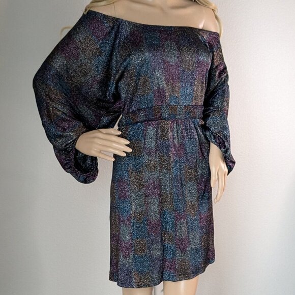Mark. by Avon Metallic Dress Womens XXL Multicolor Elastic Waist Quarter Sleeve - Picture 1 of 16